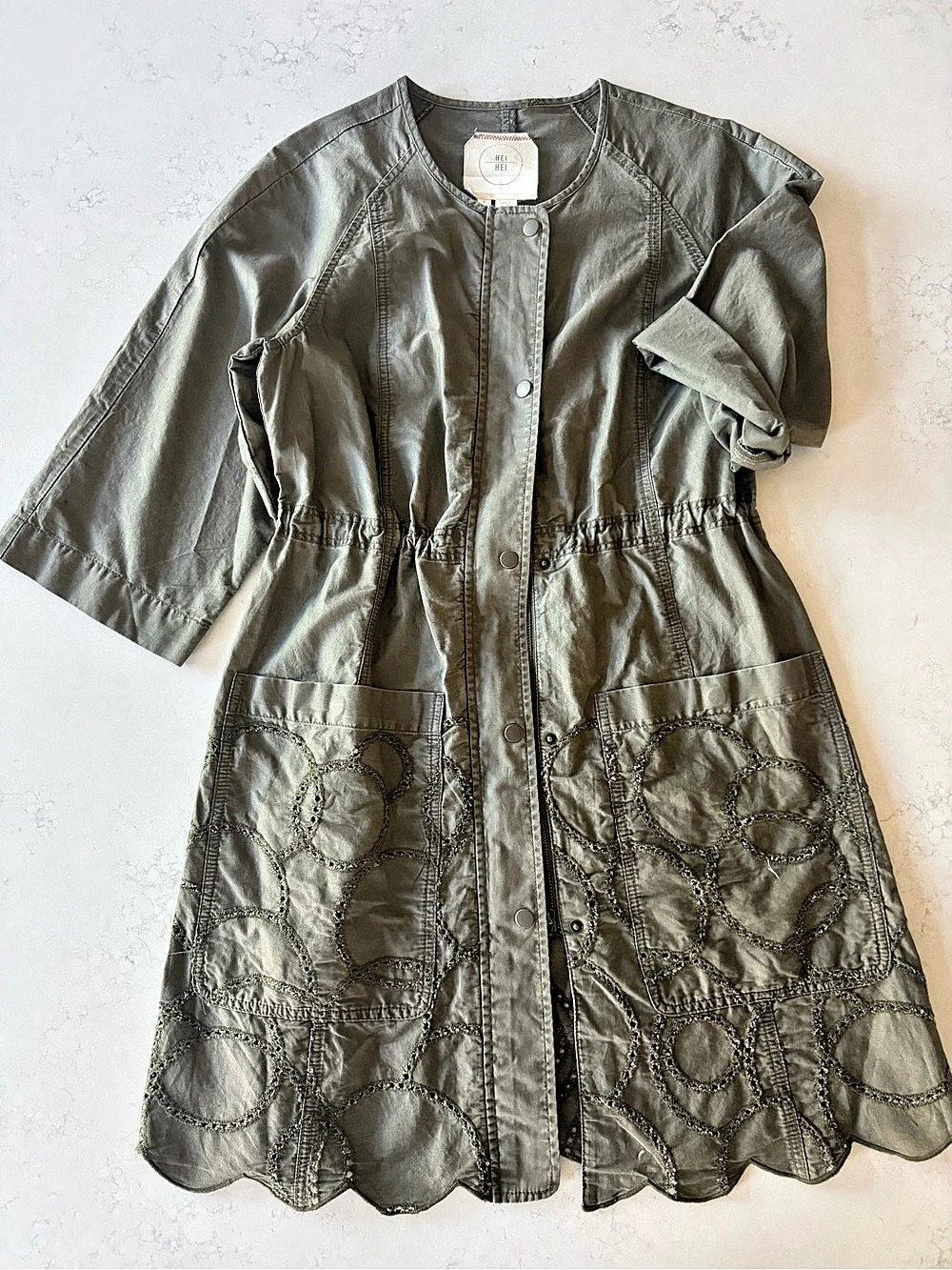 Anthropologie Olive Green Eyelet Lace Jacket / Anorak — Size Small